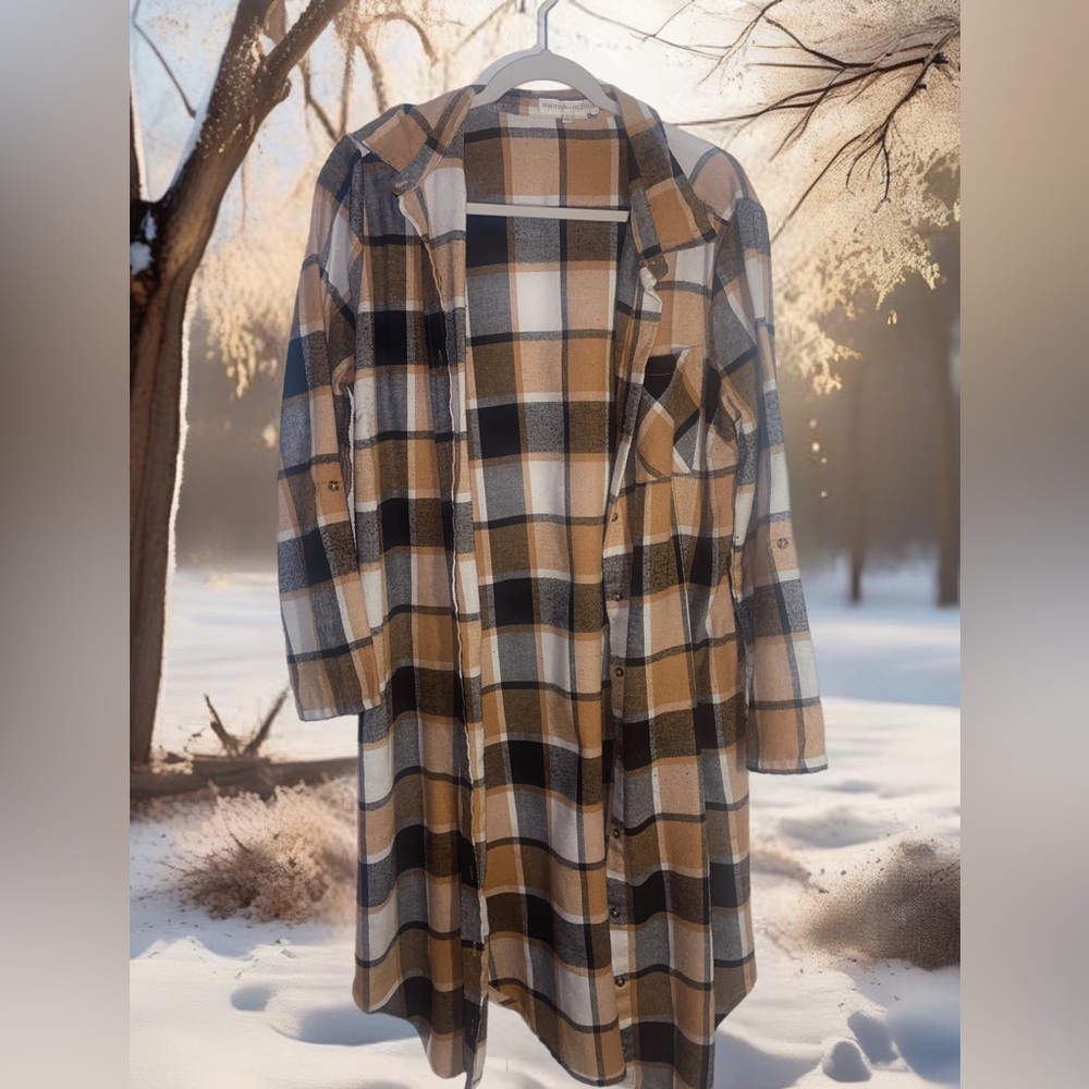 Women's plaid long cardigan